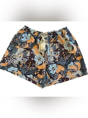 Joie Floral Linen Blend Shorts Elastic Waist with Drawstring Size 10